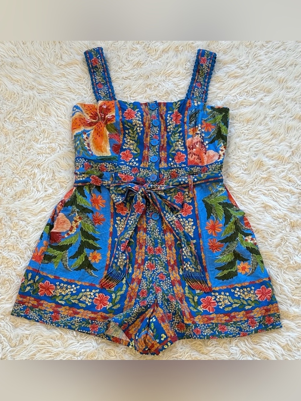 FARM Rio Stitched Garden Blue Romper NEVER WORN - Picture 8 of 9